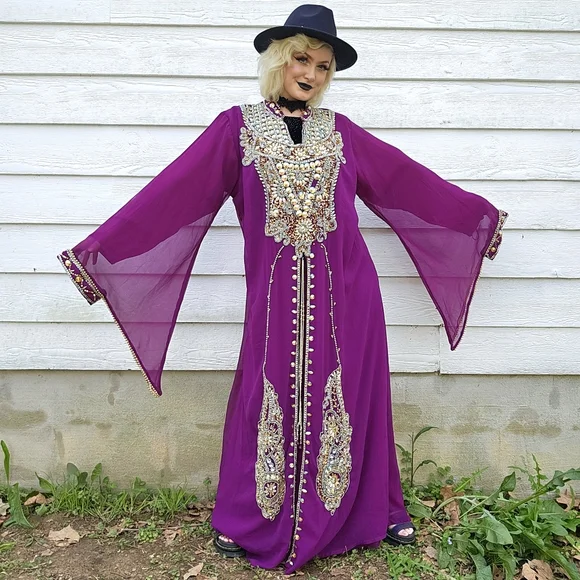 knee length dresses for ladies Floral Cotton Caftan Dress  Indian Block Print Long Kaftan 3XL / 44 Inches